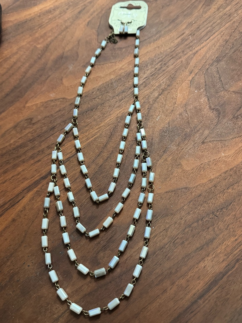 Ole Brand Iridescent Beaded 3 Tiered Necklace & Earring Set